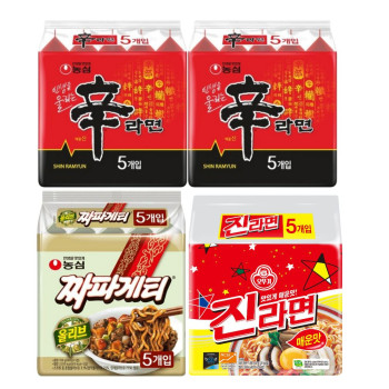 [봉지라면 멀티 4팩]신라면 5개 (2팩)+짜파게티 5개+진라면 매운맛 5개
