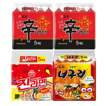 [봉지라면 멀티 4팩]신라면 5개 (2팩)+ 진라면 매운맛 5개+너구리 얼큰한맛 5개