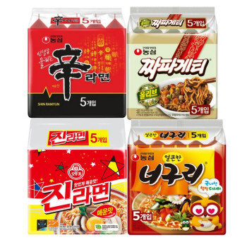 [봉지라면 멀티 4팩]신라면 5개+짜파게티 5개+진라면 매운맛 5개+너구리 얼큰한맛 5개