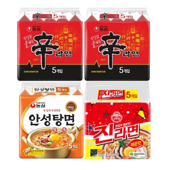 [봉지라면 멀티 4팩]신라면 5개 (2팩) +안성탕면 5개+ 진라면 매운맛 5개
