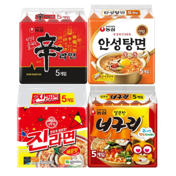 [봉지라면 멀티 4팩]신라면 5개+안성탕면 5개+진라면 매운맛 5개+너구리 얼큰한맛 5개