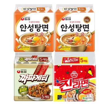 [봉지라면 멀티 4팩]안성탕면 5개 (2팩) + 짜파게티 5개+진라면 매운맛 5개