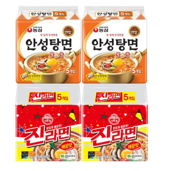 [봉지라면 멀티 4팩] 안성탕면 5개(2팩)+진라면 매운맛 (2팩)